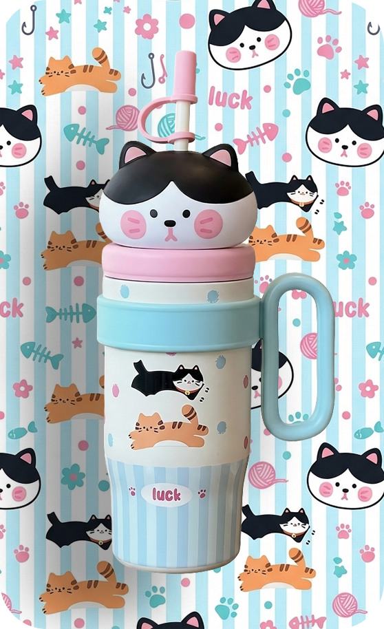 Cute cat-themed drink container design